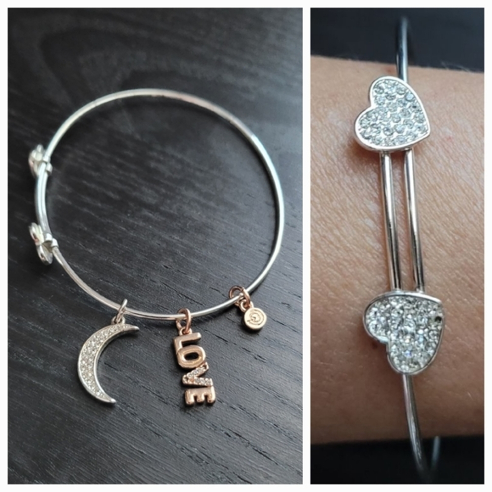 "I Love You to the Moon and Back" Rhinestone Bangle w/ dangle c…